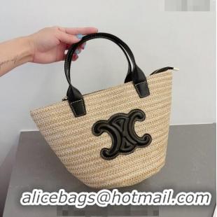 Buy Fashionable Celine Raffia Basket Bag 0407 Beige/Black 2023