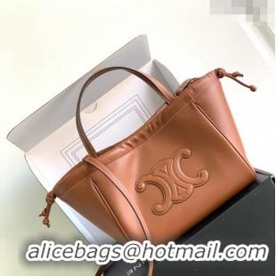 Shop Best Celine Small Cabas Drawstring Cuir Triomphe Tote Bag in Smooth Calfskin 111013 Tan Brown 2023