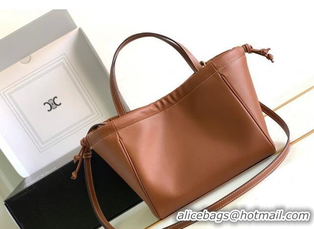 Shop Best Celine Small Cabas Drawstring Cuir Triomphe Tote Bag in Smooth Calfskin 111013 Tan Brown 2023