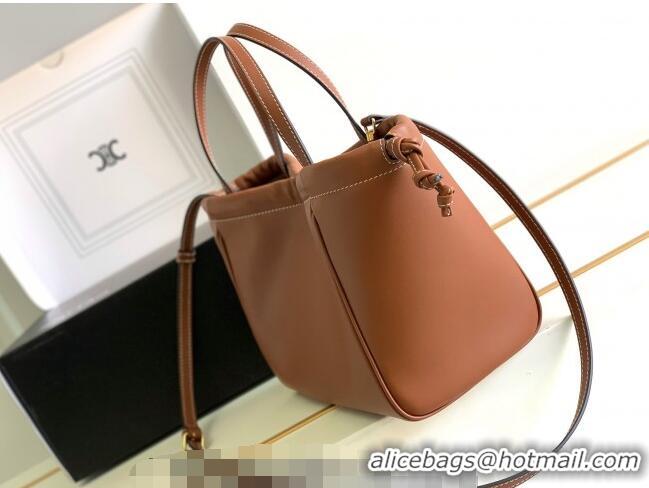 Shop Best Celine Small Cabas Drawstring Cuir Triomphe Tote Bag in Smooth Calfskin 111013 Tan Brown 2023