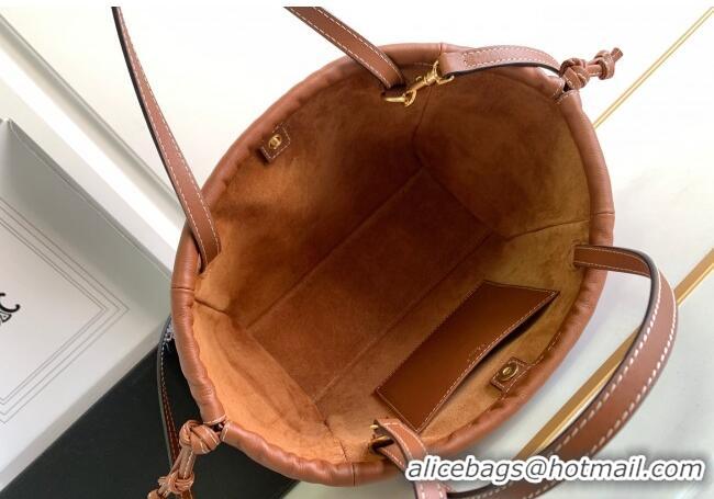 Shop Best Celine Small Cabas Drawstring Cuir Triomphe Tote Bag in Smooth Calfskin 111013 Tan Brown 2023