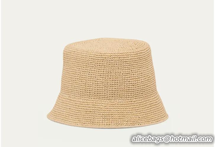 Famous Brand PradaTriangle Logo Raffia Bucket Hat PA8741 Beige