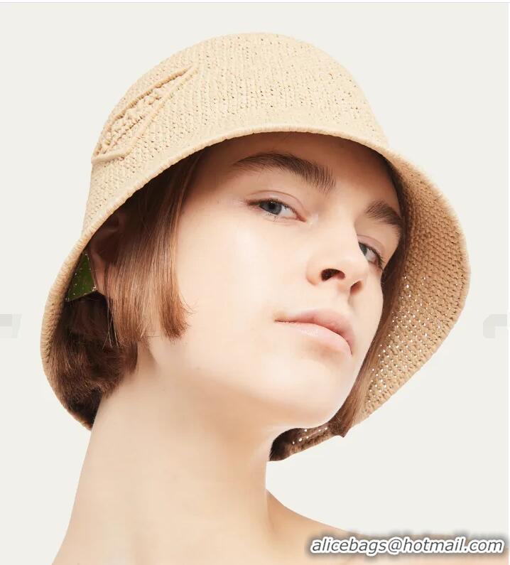 Famous Brand PradaTriangle Logo Raffia Bucket Hat PA8741 Beige