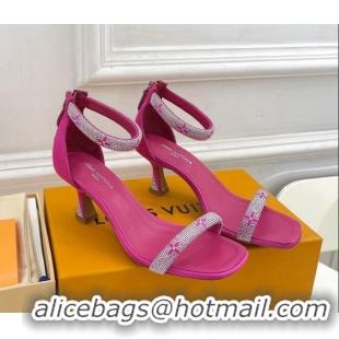 Best Price Louis Vuitton Sparkle Crystal Strap Medium Heel Sandals 6.5cm Dark Pink 0427082