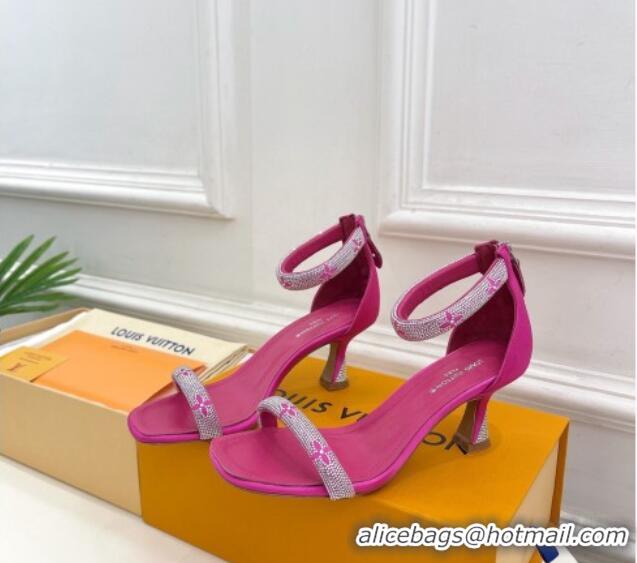 Best Price Louis Vuitton Sparkle Crystal Strap Medium Heel Sandals 6.5cm Dark Pink 0427082