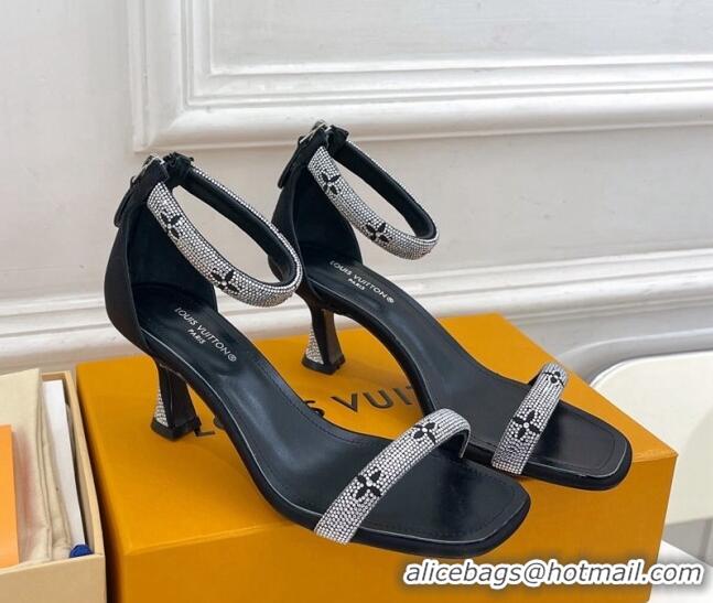 Discount Louis Vuitton Sparkle Crystal Strap Medium Heel Sandals 6.5cm Black 0427083