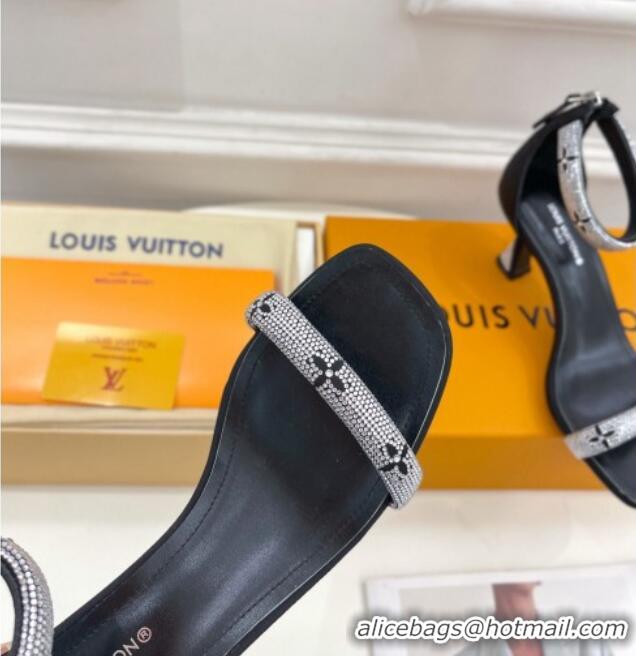 Discount Louis Vuitton Sparkle Crystal Strap Medium Heel Sandals 6.5cm Black 0427083