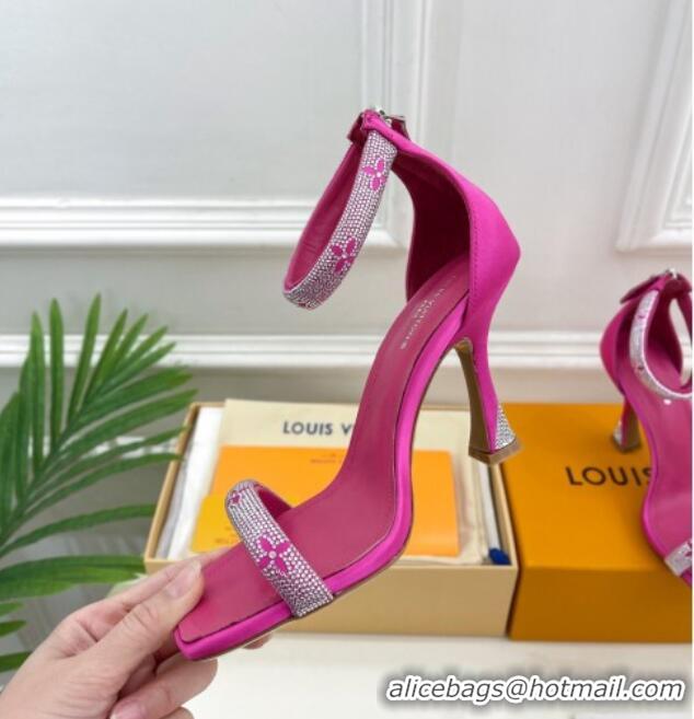 Unique Style Louis Vuitton Sparkle Crystal Strap High Heel Sandals 9.5cm Dark Pink 0427085