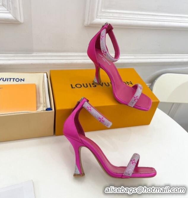 Unique Style Louis Vuitton Sparkle Crystal Strap High Heel Sandals 9.5cm Dark Pink 0427085