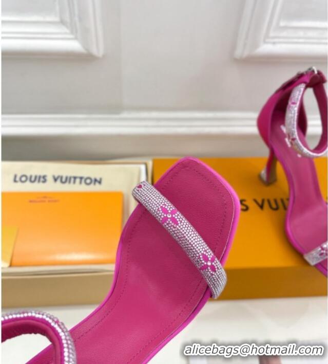 Unique Style Louis Vuitton Sparkle Crystal Strap High Heel Sandals 9.5cm Dark Pink 0427085