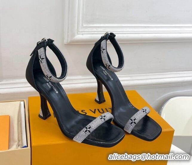 Grade Quality Louis Vuitton Sparkle Crystal Strap High Heel Sandals 9.5cm Black 0427087