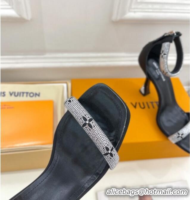 Grade Quality Louis Vuitton Sparkle Crystal Strap High Heel Sandals 9.5cm Black 0427087