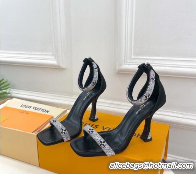 Grade Quality Louis Vuitton Sparkle Crystal Strap High Heel Sandals 9.5cm Black 0427087