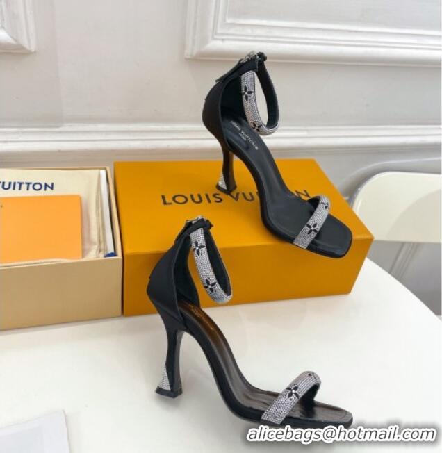 Grade Quality Louis Vuitton Sparkle Crystal Strap High Heel Sandals 9.5cm Black 0427087