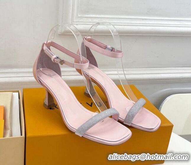 Top Design Louis Vuitton Sparkle Medium Heel Sandals 6.5cm in Satin Light Pink 427088