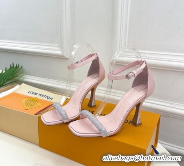 Sumptuous Louis Vuitton Sparkle High Heel Sandals 9.5cm in Satin Light Pink 427092