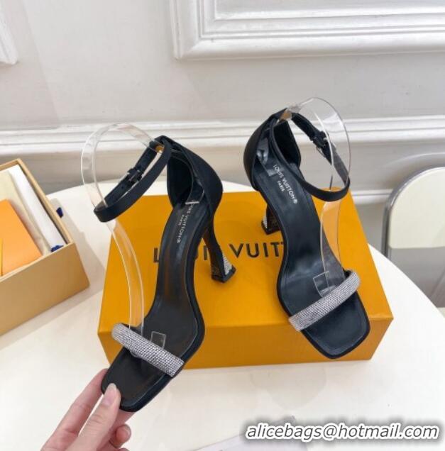 Grade Quality Louis Vuitton Sparkle High Heel Sandals 9.5cm in Satin Black 427095