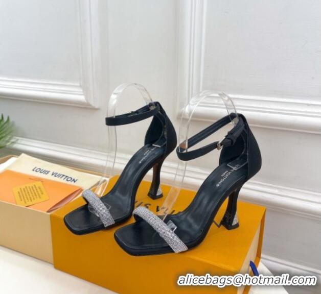 Grade Quality Louis Vuitton Sparkle High Heel Sandals 9.5cm in Satin Black 427095