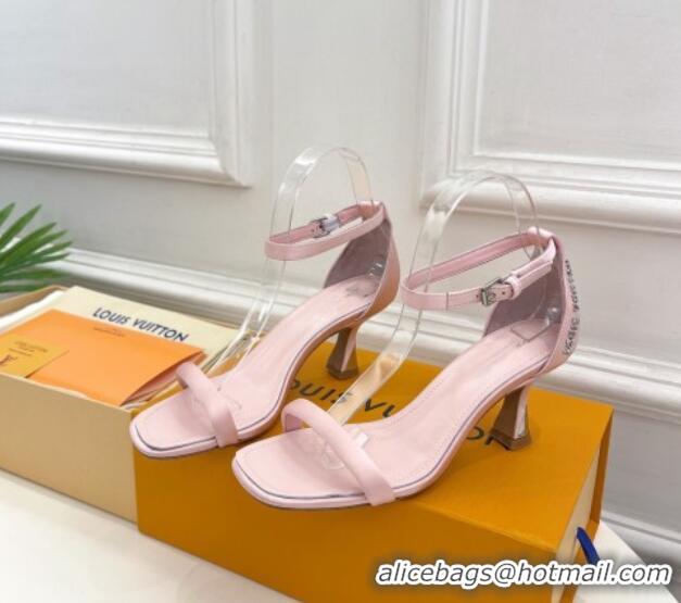 Stylish Louis Vuitton Sparkle Medium Heel Satin Sandals 6.5cm with Signature Light Pink 0427096