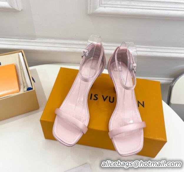 Stylish Louis Vuitton Sparkle Medium Heel Satin Sandals 6.5cm with Signature Light Pink 0427096