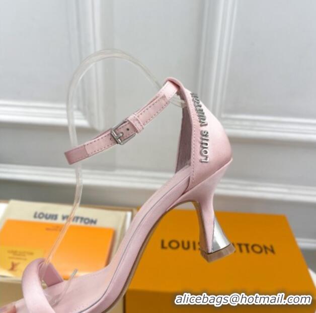 Stylish Louis Vuitton Sparkle Medium Heel Satin Sandals 6.5cm with Signature Light Pink 0427096