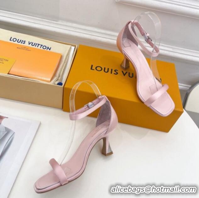 Stylish Louis Vuitton Sparkle Medium Heel Satin Sandals 6.5cm with Signature Light Pink 0427096