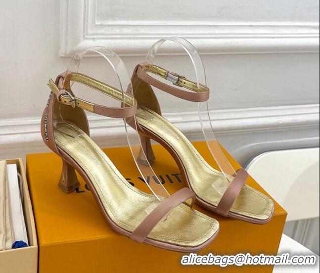 Pretty Style Louis Vuitton Sparkle Medium Heel Satin Sandals 6.5cm with Signature Nude 427097