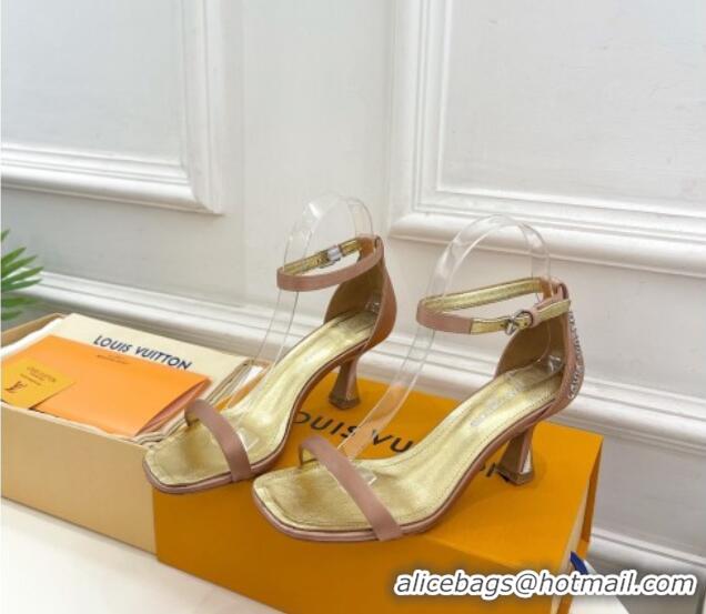 Pretty Style Louis Vuitton Sparkle Medium Heel Satin Sandals 6.5cm with Signature Nude 427097