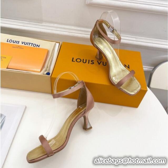 Pretty Style Louis Vuitton Sparkle Medium Heel Satin Sandals 6.5cm with Signature Nude 427097