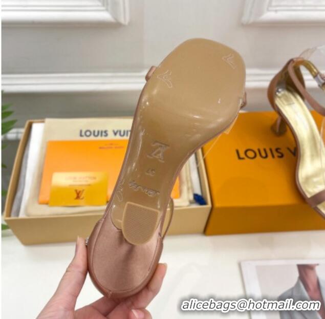 Pretty Style Louis Vuitton Sparkle Medium Heel Satin Sandals 6.5cm with Signature Nude 427097