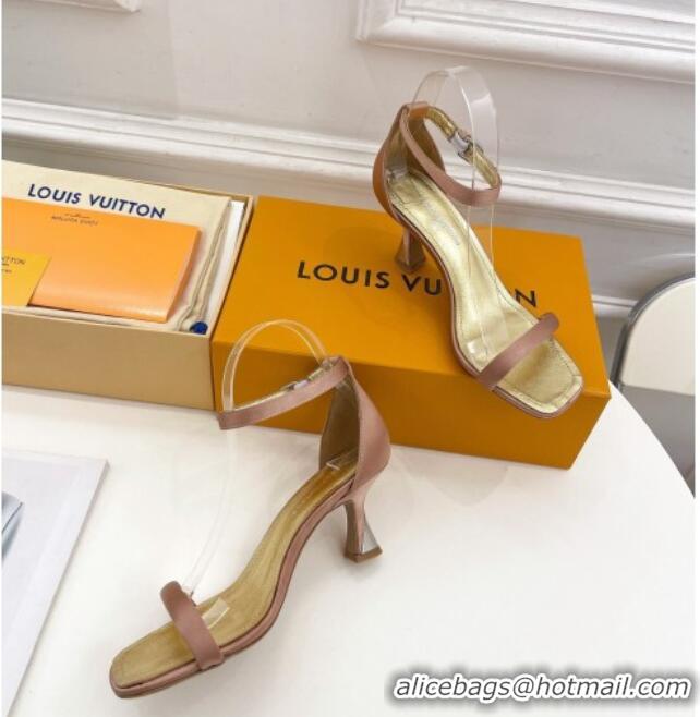 Pretty Style Louis Vuitton Sparkle Medium Heel Satin Sandals 6.5cm with Signature Nude 427097