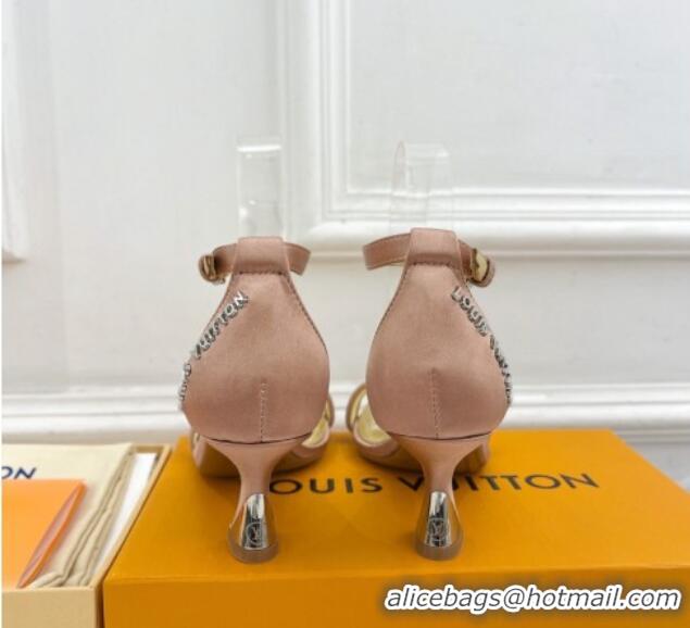 Pretty Style Louis Vuitton Sparkle Medium Heel Satin Sandals 6.5cm with Signature Nude 427097