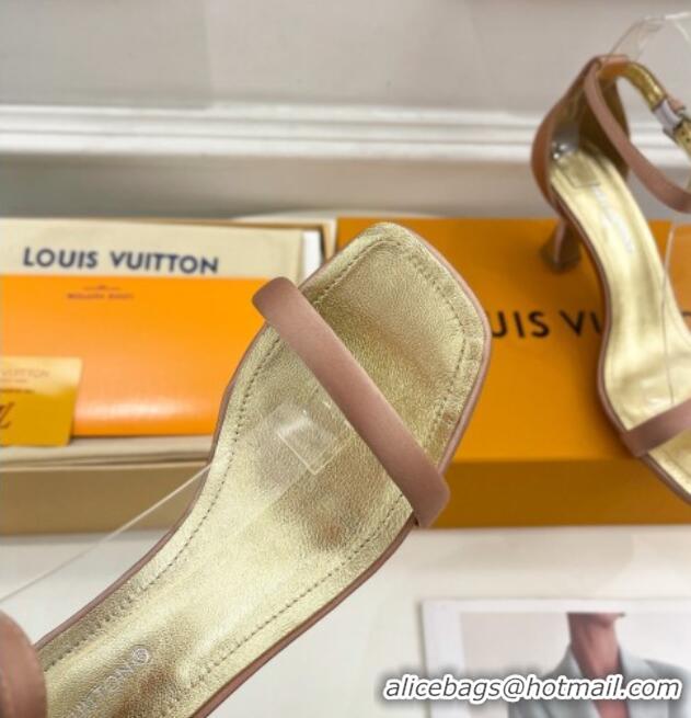 Pretty Style Louis Vuitton Sparkle Medium Heel Satin Sandals 6.5cm with Signature Nude 427097