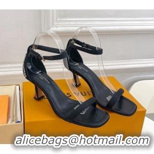 Discount Fashion Louis Vuitton Sparkle Medium Heel Satin Sandals 6.5cm with Signature Black 427099