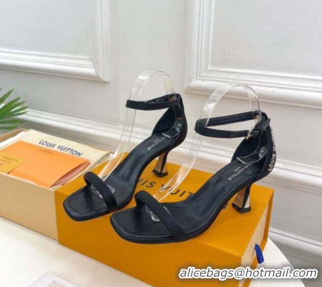 Discount Fashion Louis Vuitton Sparkle Medium Heel Satin Sandals 6.5cm with Signature Black 427099