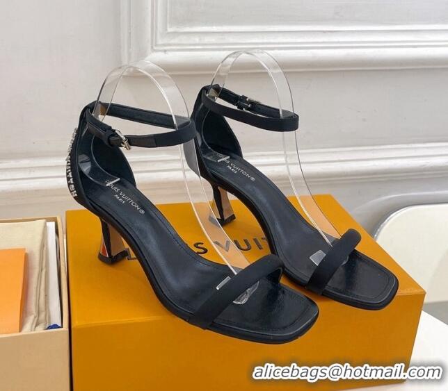 Discount Fashion Louis Vuitton Sparkle Medium Heel Satin Sandals 6.5cm with Signature Black 427099