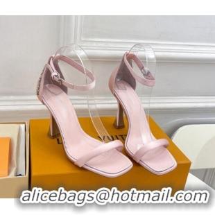 Top Design Louis Vuitton Sparkle High Heel Satin Sandals 9.5cm with Signature Light Pink 0427100