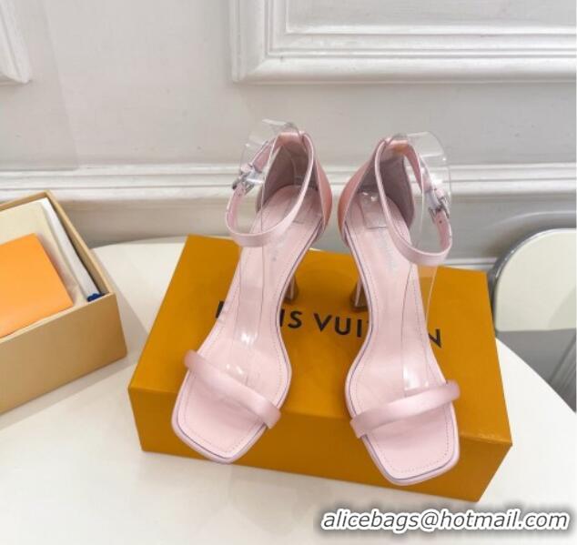 Top Design Louis Vuitton Sparkle High Heel Satin Sandals 9.5cm with Signature Light Pink 0427100