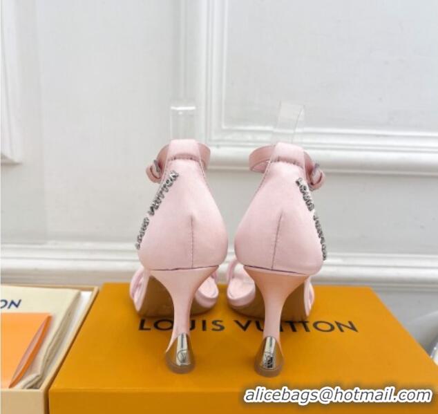 Top Design Louis Vuitton Sparkle High Heel Satin Sandals 9.5cm with Signature Light Pink 0427100