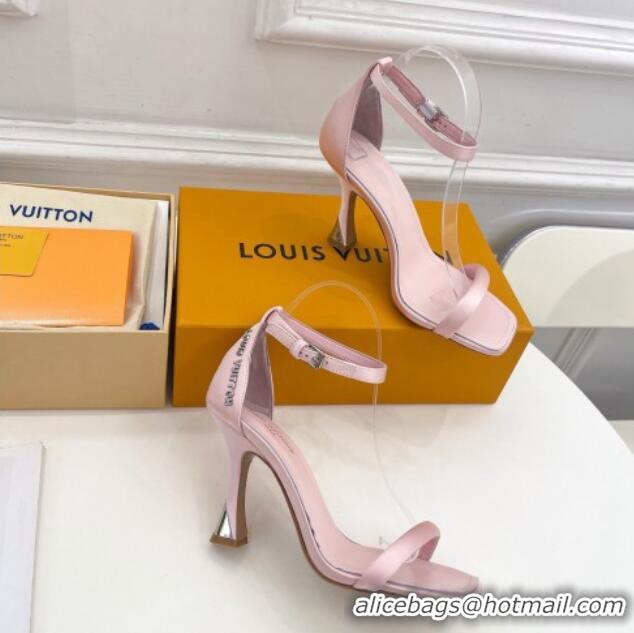 Top Design Louis Vuitton Sparkle High Heel Satin Sandals 9.5cm with Signature Light Pink 0427100