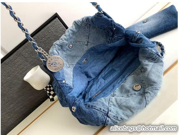 Shop Promotional CHANEL 22 Shopping Bag Denim & Silver-Tone Metal AS3137 Blue