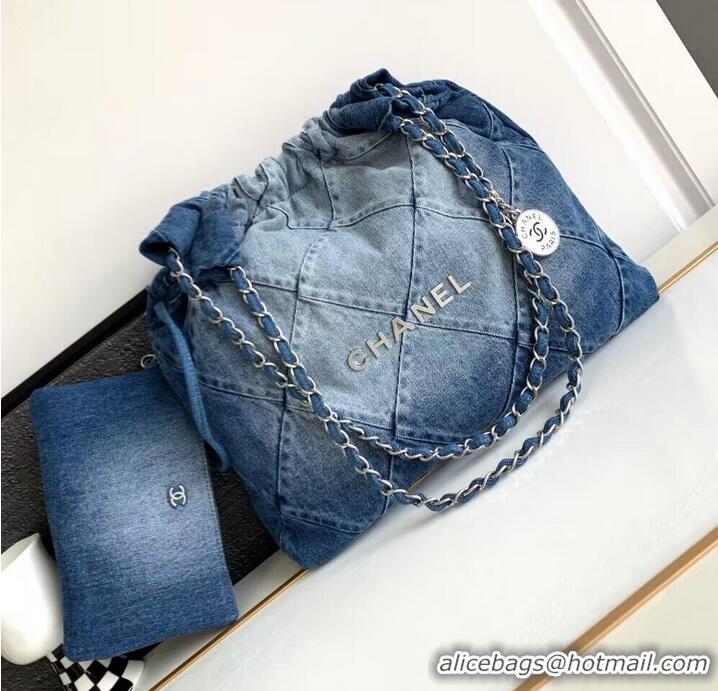 Shop Promotional CHANEL 22 Shopping Bag Denim & Silver-Tone Metal AS3137 Blue