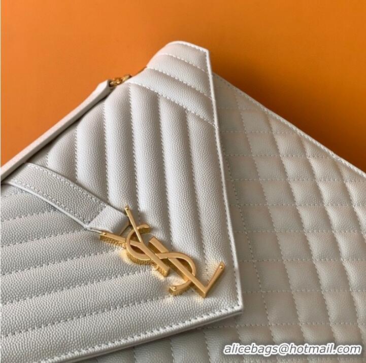 Discount SAINT LAUREN ENVELOPE LARGE BAG IN MIX MATELASSE GRAIN DE POUDRE EMBOSSED LEATHER 600166 white