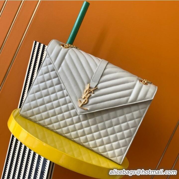 Discount SAINT LAUREN ENVELOPE LARGE BAG IN MIX MATELASSE GRAIN DE POUDRE EMBOSSED LEATHER 600166 white