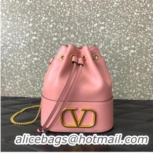 Luxurious Grade VALENTINO VLOGO SIGNATURE Lambskin Mini Bucket Bag FI16 pink