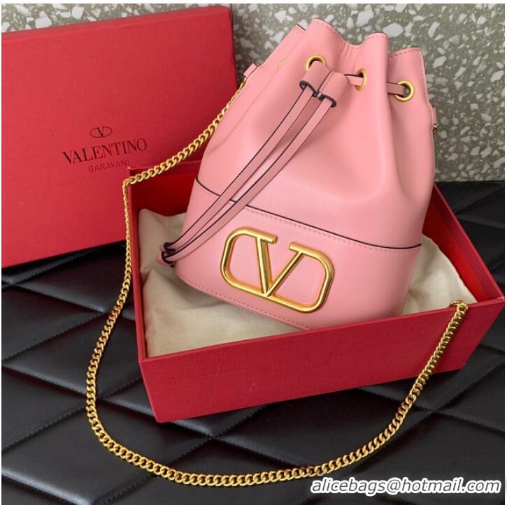 Luxurious Grade VALENTINO VLOGO SIGNATURE Lambskin Mini Bucket Bag FI16 pink