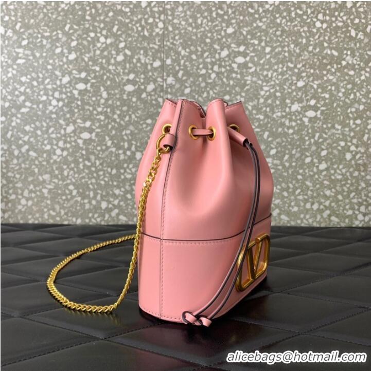 Luxurious Grade VALENTINO VLOGO SIGNATURE Lambskin Mini Bucket Bag FI16 pink