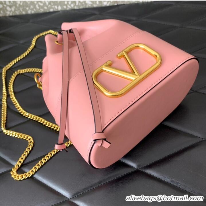 Luxurious Grade VALENTINO VLOGO SIGNATURE Lambskin Mini Bucket Bag FI16 pink