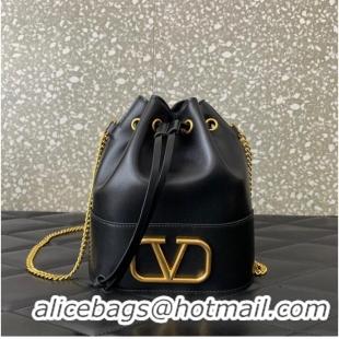 Low Cost VALENTINO VLOGO SIGNATURE Lambskin Mini Bucket Bag FI16 black