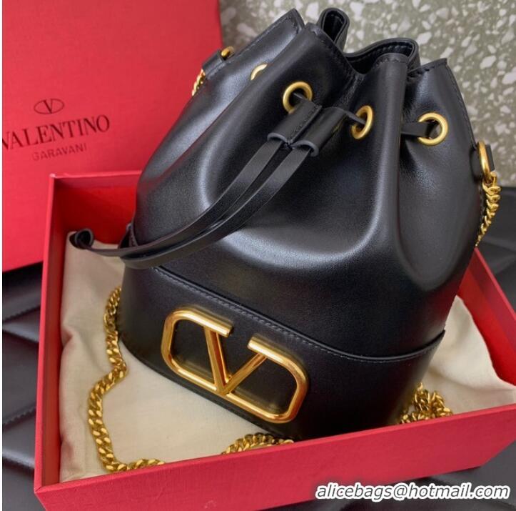 Low Cost VALENTINO VLOGO SIGNATURE Lambskin Mini Bucket Bag FI16 black